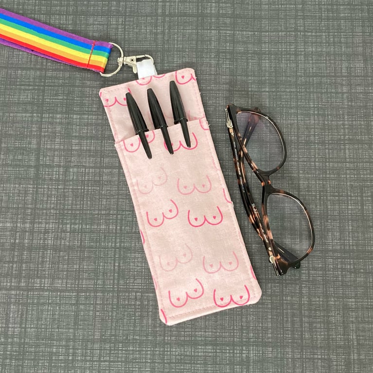 Pink Booby Double Sided Glasses and Pen Holder for Lanyards. Cotton Fabric.