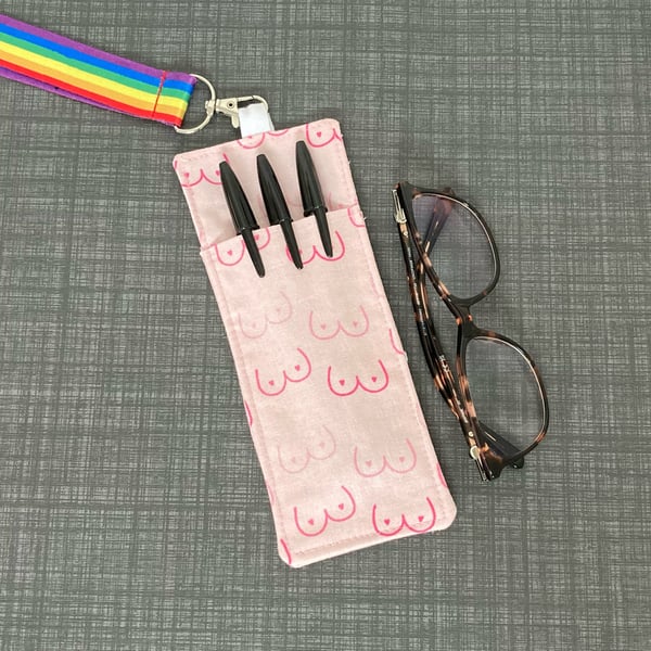Pink Booby Double Sided Glasses and Pen Holder for Lanyards. Cotton Fabric.