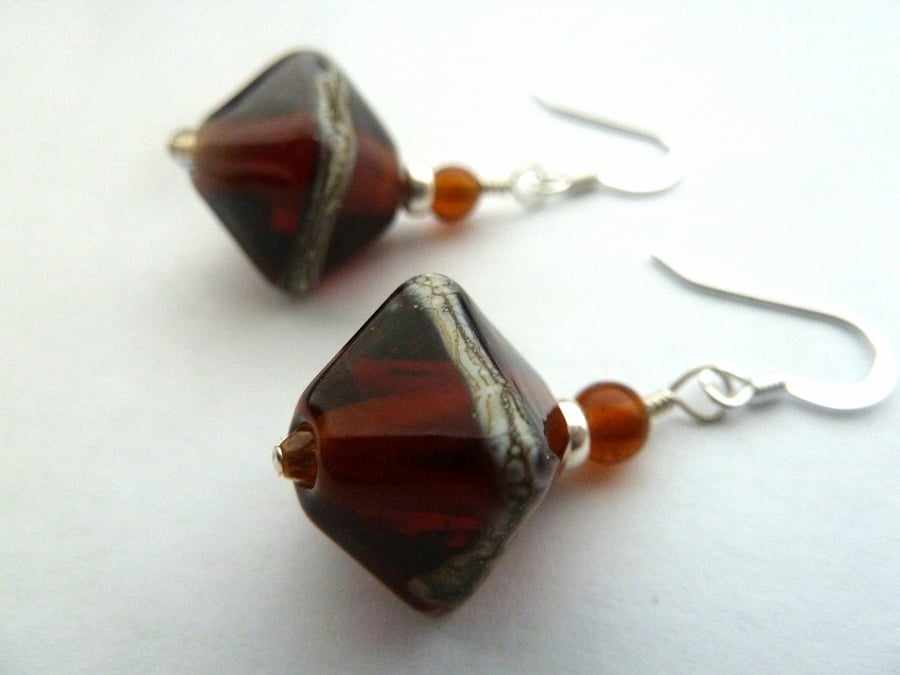 SALE sterling silver lampwork earrings, amber