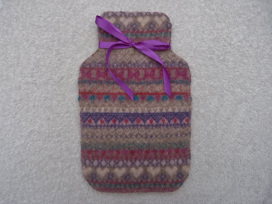 Up-cycled Striped Wool Hot Water Bottle Cover.