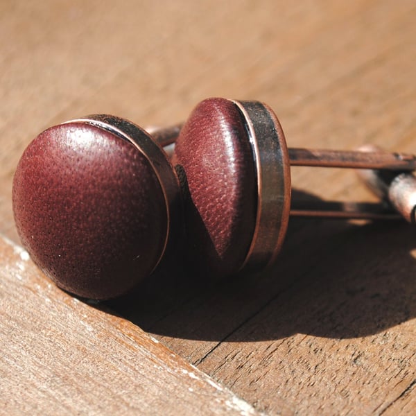 Vintage Bronze Ox Blood Leather Cufflinks