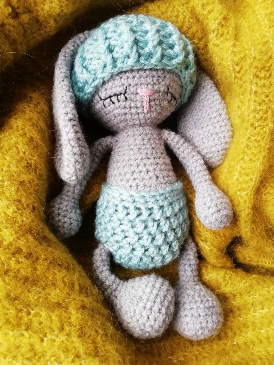 Free UK P&P. Hand Crocheted Sleepy Bunny