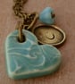Handmade Ceramic Heart, Personalised Initial & Bead Necklace (More Colours) - Image 3