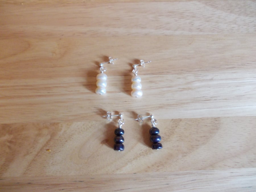 A pair of freshwater cultured pearl drop earrings