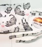 Grey roll up pencil case, cats cotton fabric , Back To School - Image 3