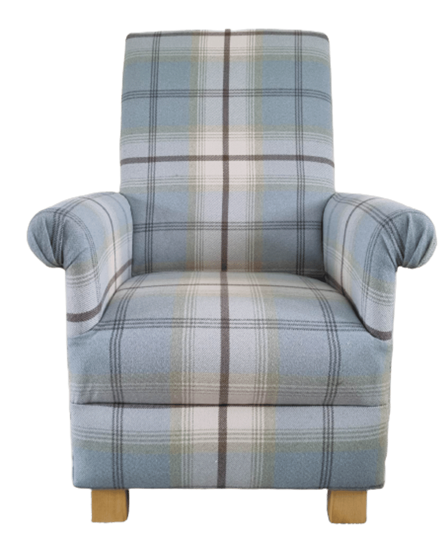 Duck Egg Tartan Armchair Adult Chair Balmoral Check Green Blue Accent Nursery