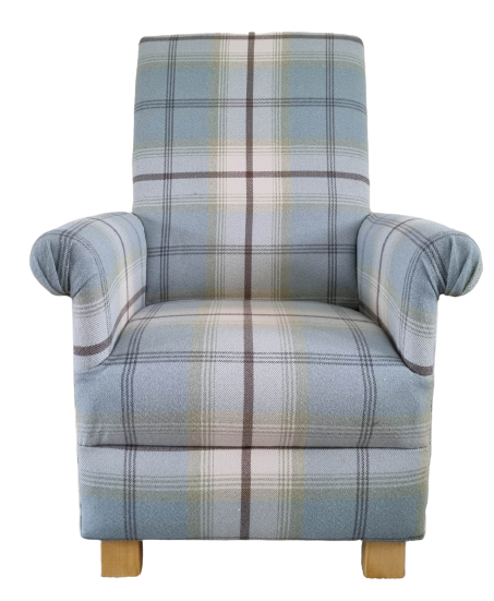 Duck Egg Tartan Armchair Adult Chair Balmoral Check Green Blue Accent Nursery