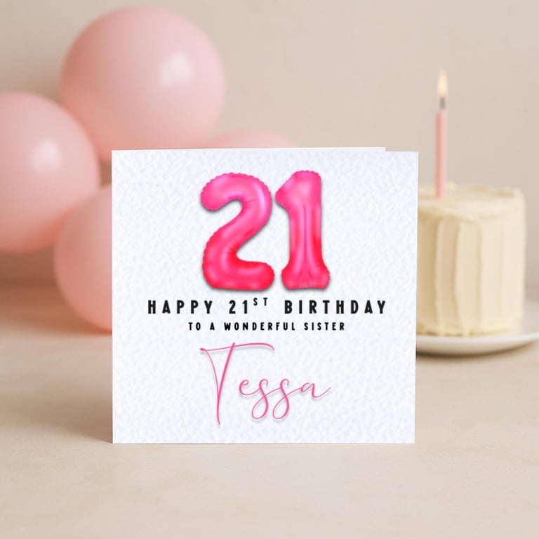 21st Birthday Card – Pink Foil Balloon Number – Milestone Birthday Card
