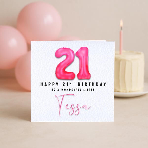 21st Birthday Card – Pink Foil Balloon Number – Milestone Birthday Card