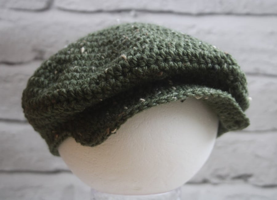 Newsboy Cap, Green Tweed, Sizes Baby - Toddler