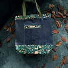 Weekender Tote.  Denim and Fauna Fabric.  Botanical Collection.