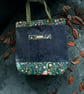 Weekender Tote.  Denim and Fauna Fabric.  Botanical Collection.
