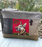 Dog cross stitch large soft pouch with corduroy & floral lining