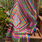 Crochet blanket, large granny square lap blanket, 114 x 114cm, bright! 