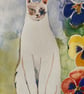 Cat & peacock feathers watercolour painting - Image 4