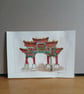 Liverpool China town arch A5 original watercolour painting