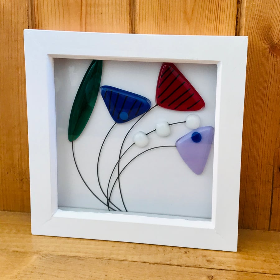 Wildflower fused glass art, flowers, mother’s day gift, framed wall art