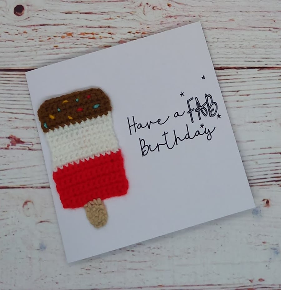 Handmade Crocheted FAB Birthday Card