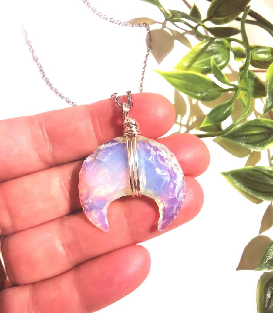 Moon necklace Opalite silver stone pendant, pretty silver necklace gift for her,