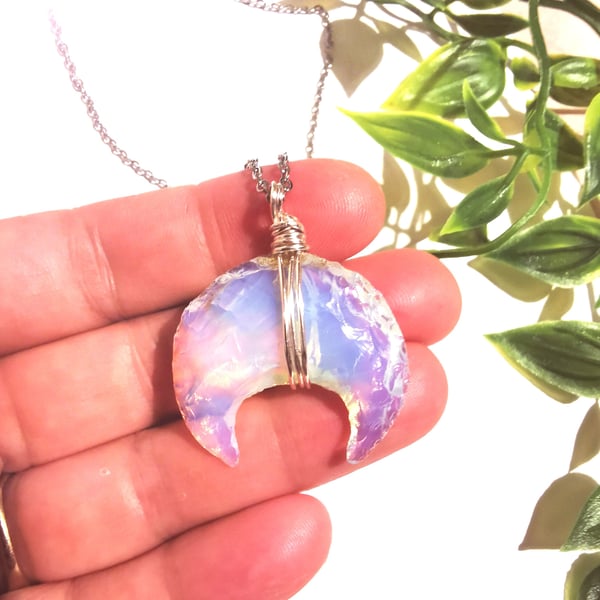 Moon necklace Opalite silver stone pendant, pretty silver necklace gift for her,
