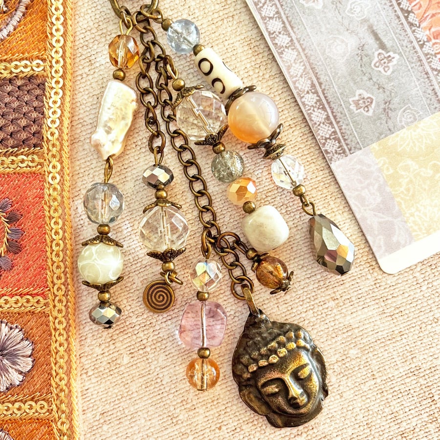 Rock crystal bag charm, April birthstone, Rock crystal gift, boho-glam bag charm