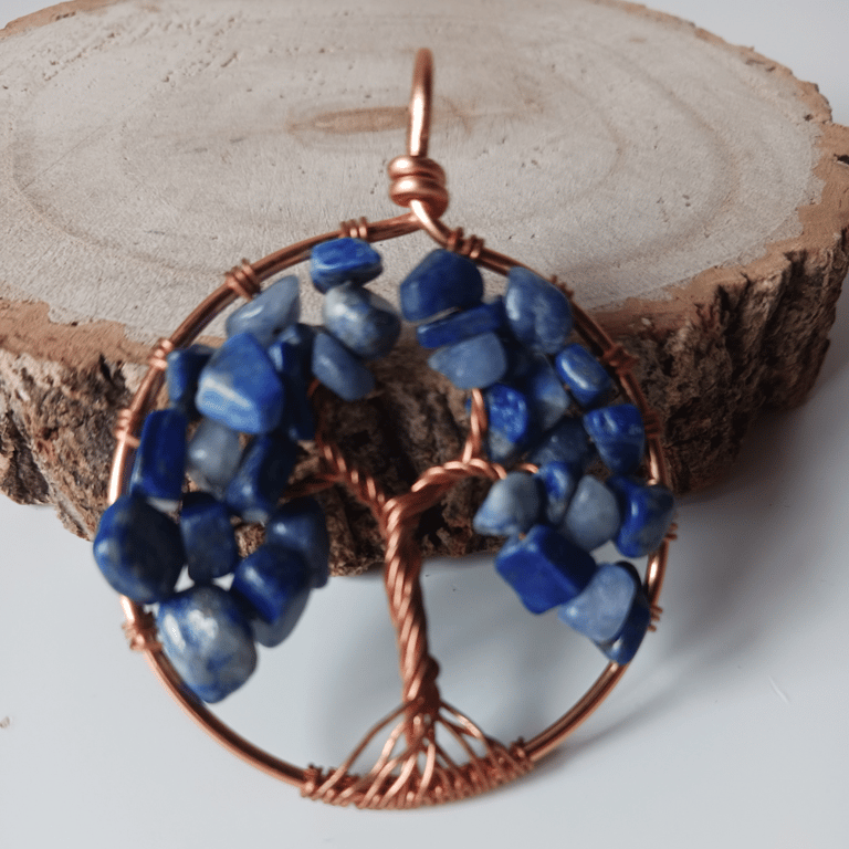 Handcrafted Wire Work Tree of Life Necklace with Sodalite