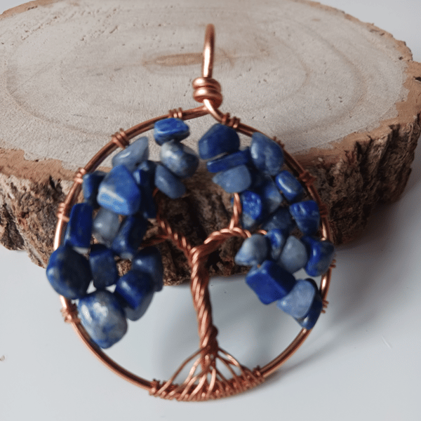 Handcrafted Wire Work Tree of Life Necklace with Sodalite