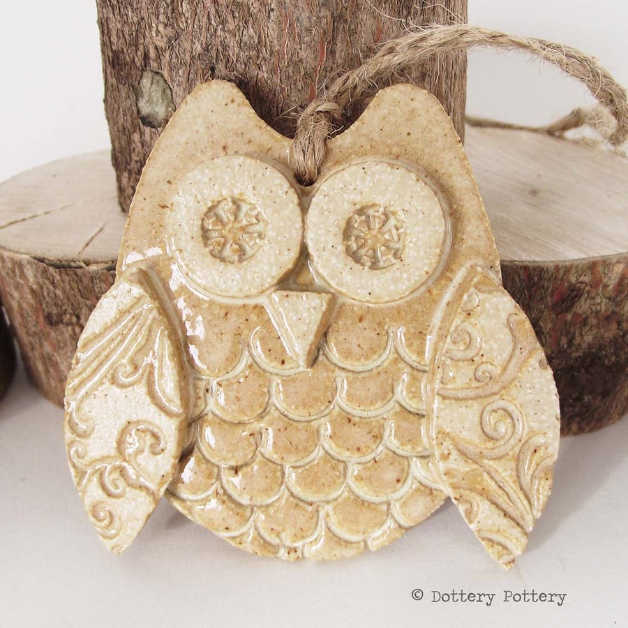 Ceramic owl hanging decoration Pottery owl ceramic bird