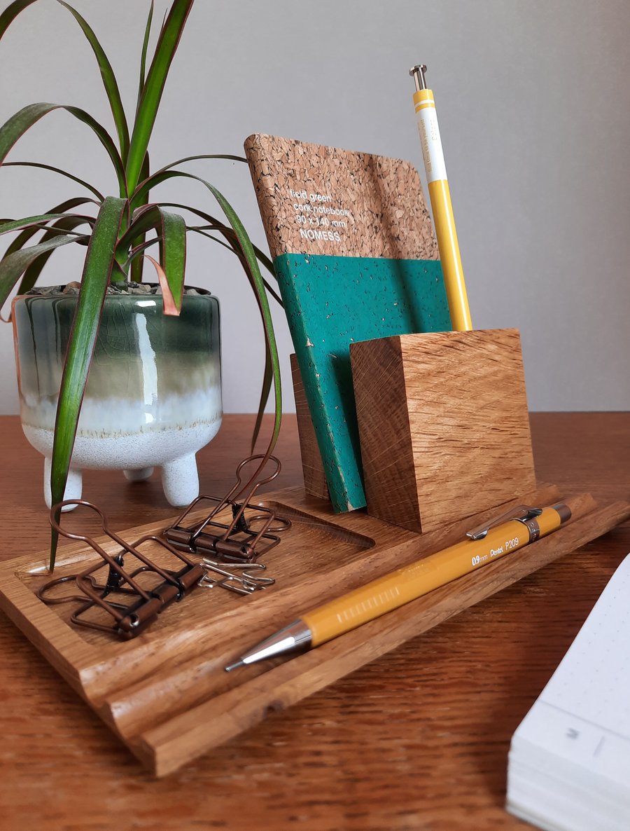 LH Alfriston Solid Oak Desk Organiser - Pen Phone Book Tray (Tray on the Left)