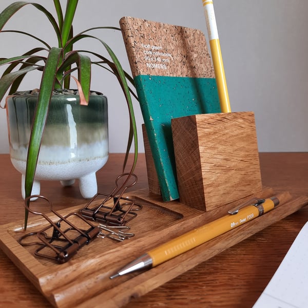 LH Alfriston Solid Oak Desk Organiser - Pen Phone Book Tray (Tray on the Left)