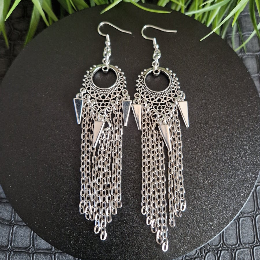 Spikes Chain Drop Earrings Gothic Punk Jewelry Alt Gift UK