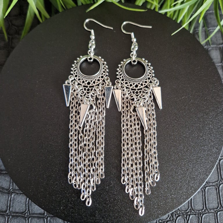 Spikes Chain Drop Earrings Gothic Punk Jewelry Alt Gift UK