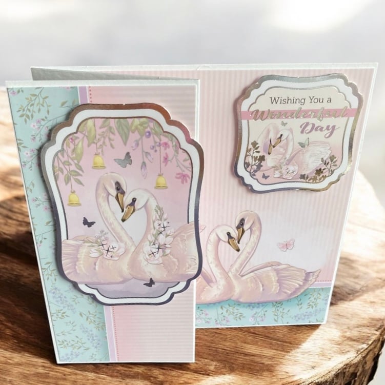 Swan Zigzag Greeting Card, Wishing You a Wonderful Day. Anniversary, Wedding.