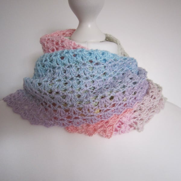 Ladies Hand Crochet Shawl in Pastel Rainbow Colours, Birthday Gift Idea