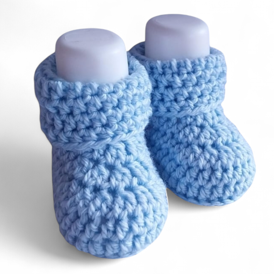 Light Blue Crochet Baby Booties, Gender-Neutral Cot Shoes, Newborn Slip-On 