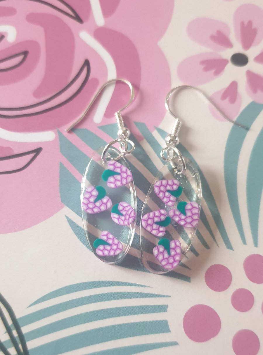 Oval grapes resin earrings