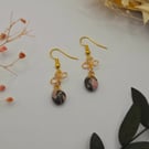 Handmade Dainty Pale Gold Pink Rhodonite Gemstone Dangle Earrings