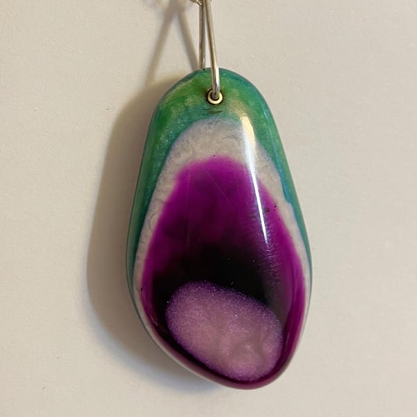 Watermelon tourmaline pendant in resin, handcrafted, one of a kind