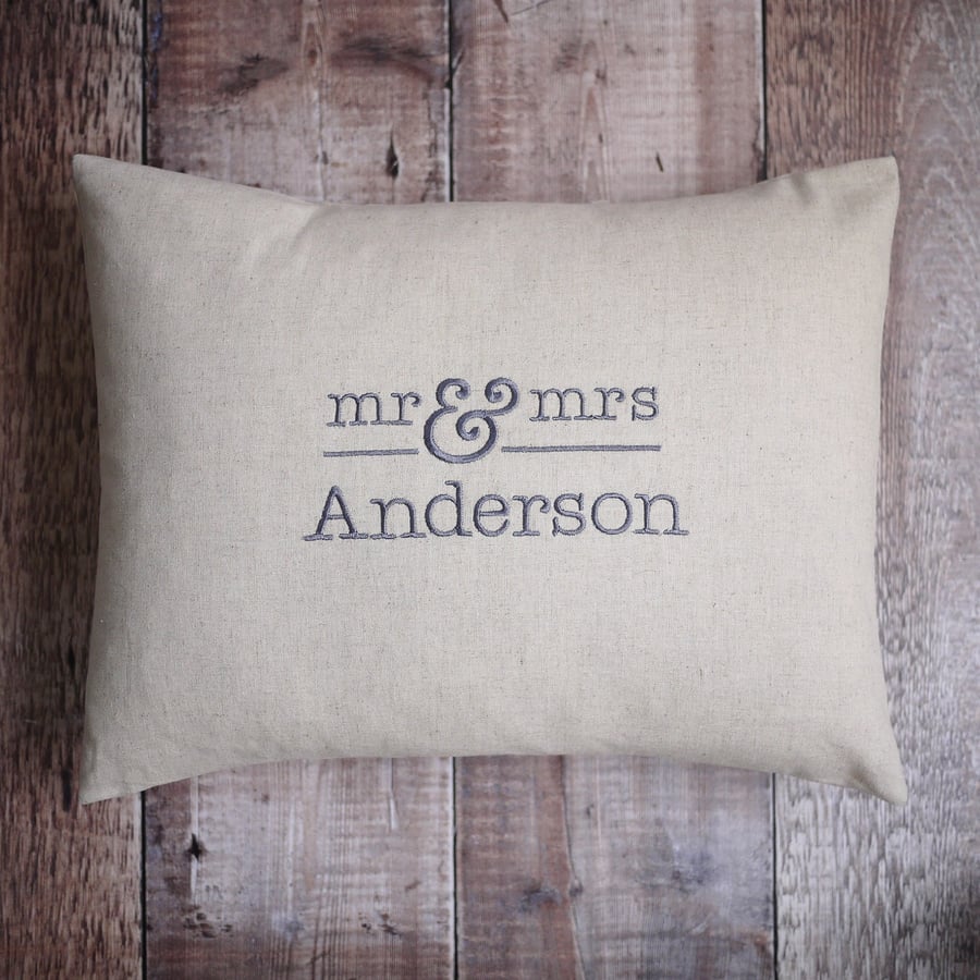 wedding gift, Mr & Mrs cushion, personalised wedding gift, personalised cushion