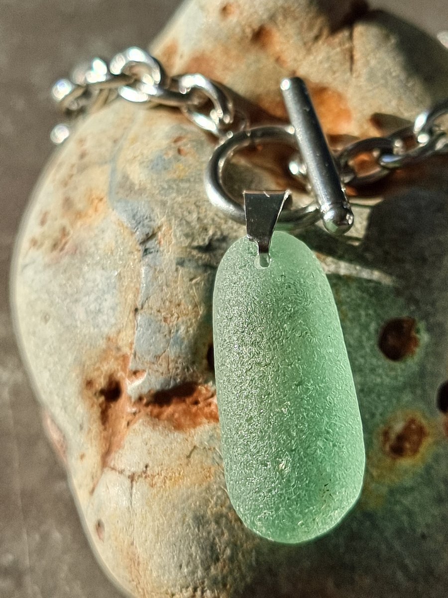 Chunky Seaham seaglass bottle stopper necklace 