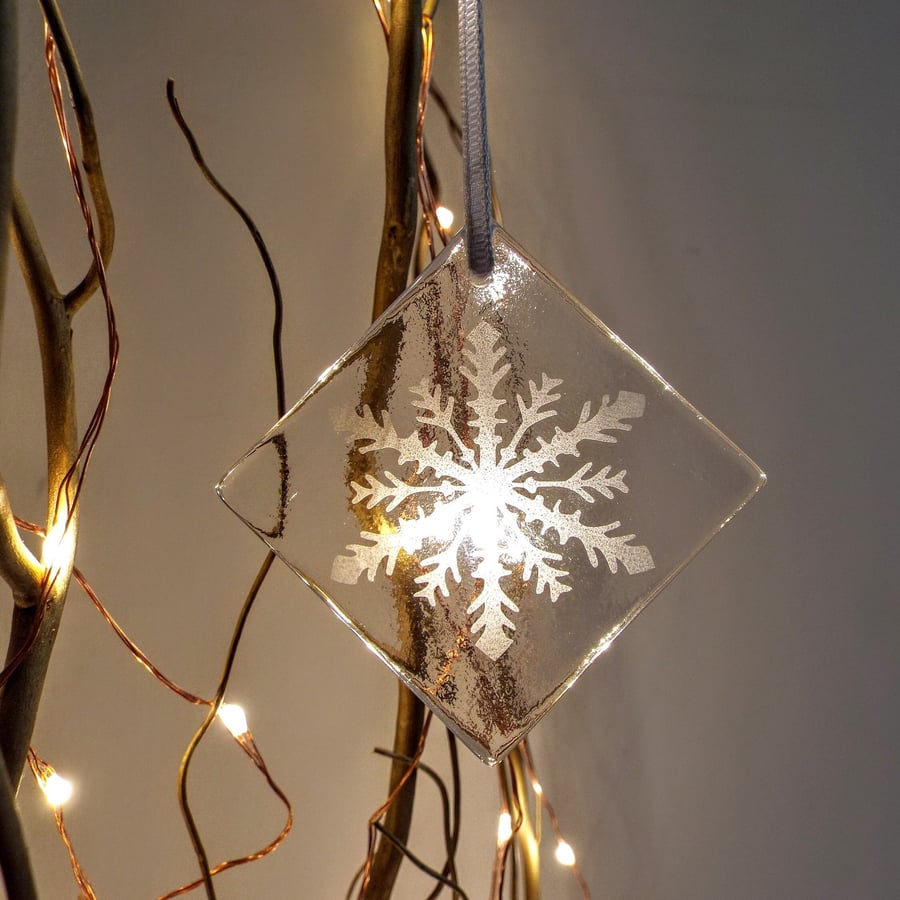 Winter Glass Snowflake Hanger, Handcrafted