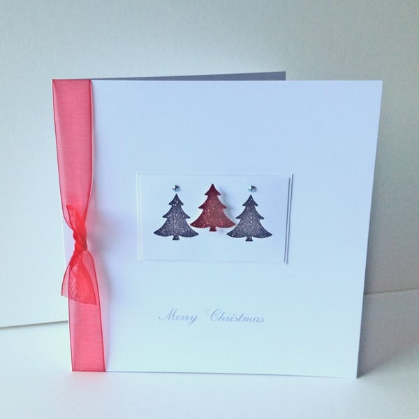 Christmas Card Pk of 5,'Glitter Trees',Handmade Xmas Cards, Can Be Personalised