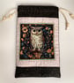 Handmade Quilted Owl Gift Pouch – Padded Drawstring Bag