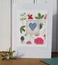 Hand-stitched heart card with cheerful Liberty tana lawn cotton background - Image 1