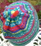 Handknit KNOTTY TOP BEANIE Stripey jacquard in multi brights child teen adult sm - Image 2