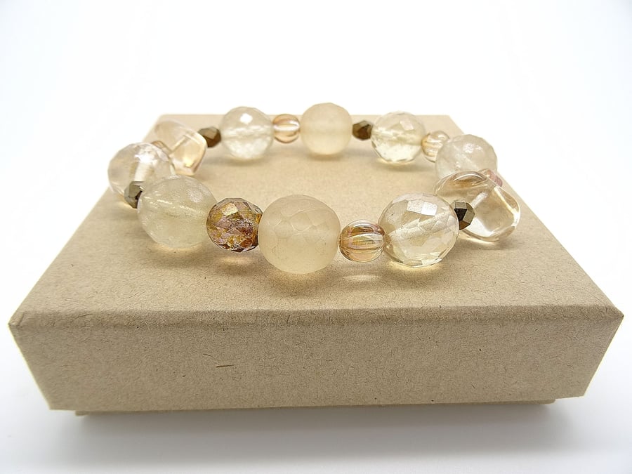 Champagne and Bronze Czech Glass Bracelet