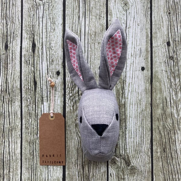 Wall mounted Rabbit head - Grey with patterned ears.