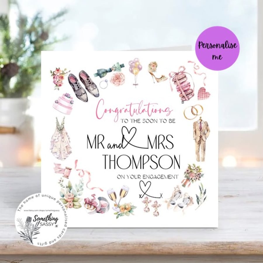 Humorous Champagne Glasses Personalised Engagement and Congratulations card