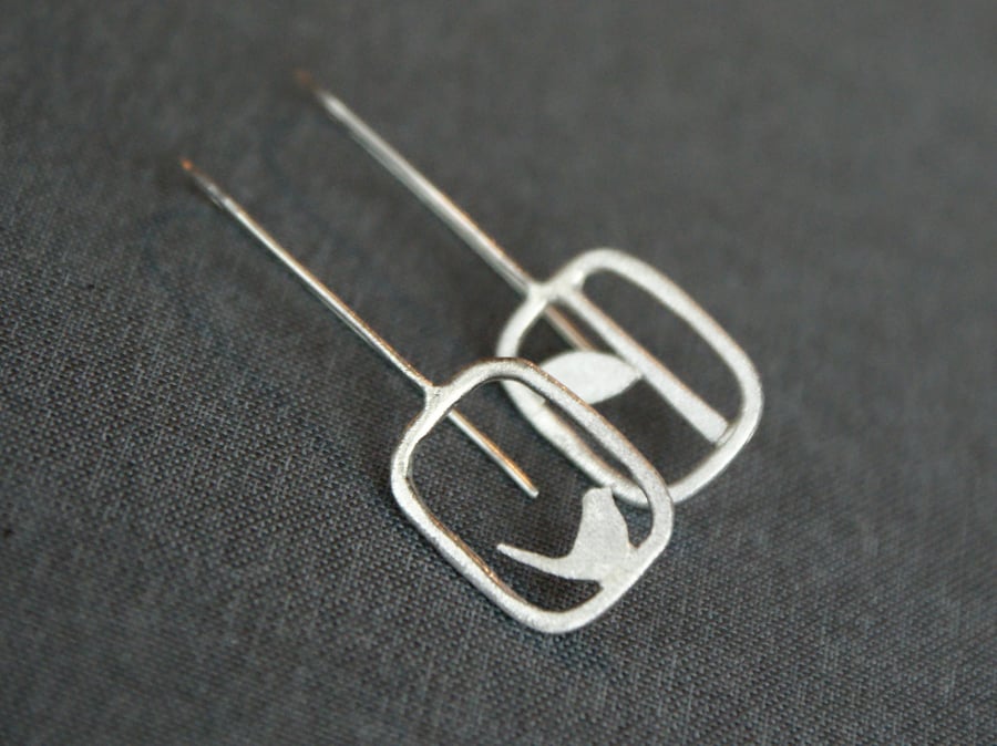 Edge of the woods square bird drop earrings