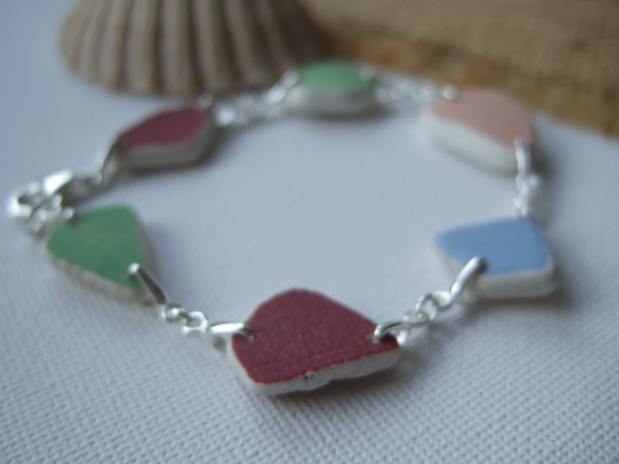 Scottish sea pottery bracelet, beach pottery jewelery, colourful beach bracelet